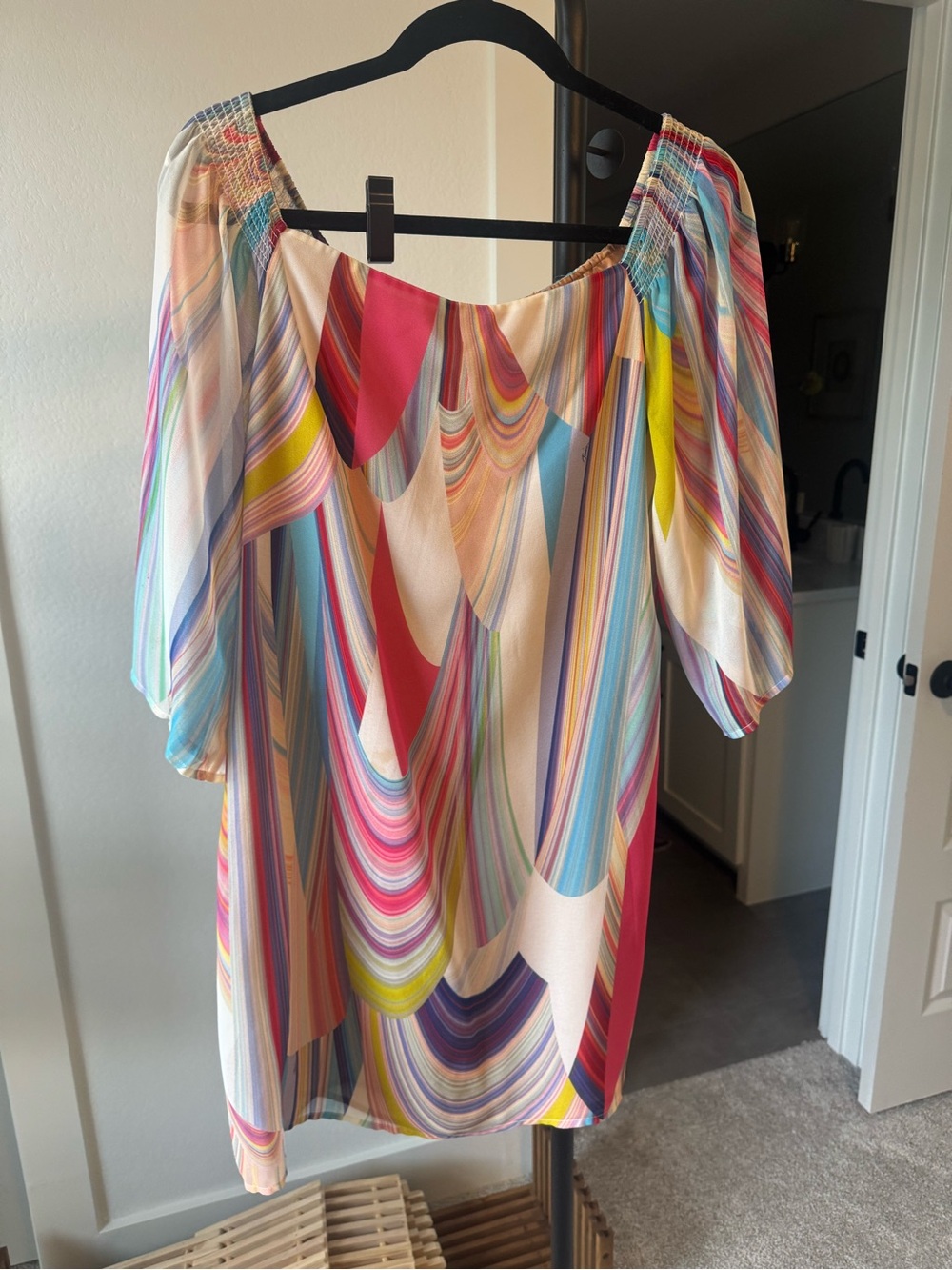 Trina Turk Multicolor Swirl Mini Dress - Cream, Pink, Blue, Yellow